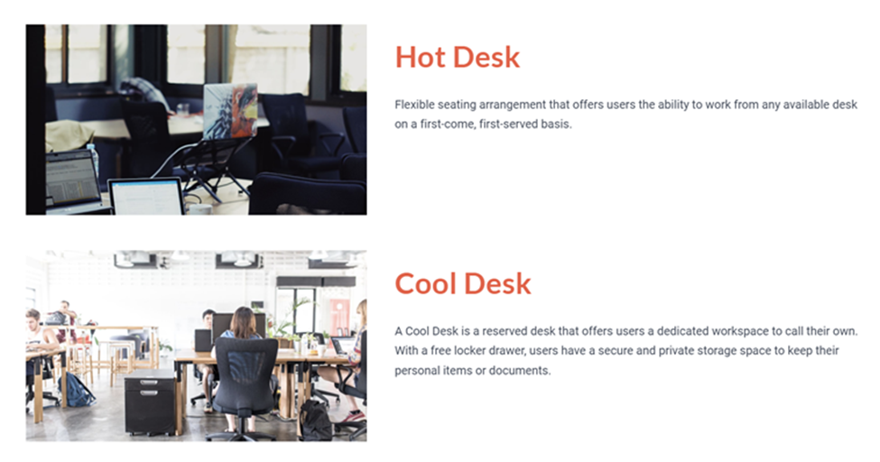 Die Hot- und Cold-Desk-Optionen von Punspace.